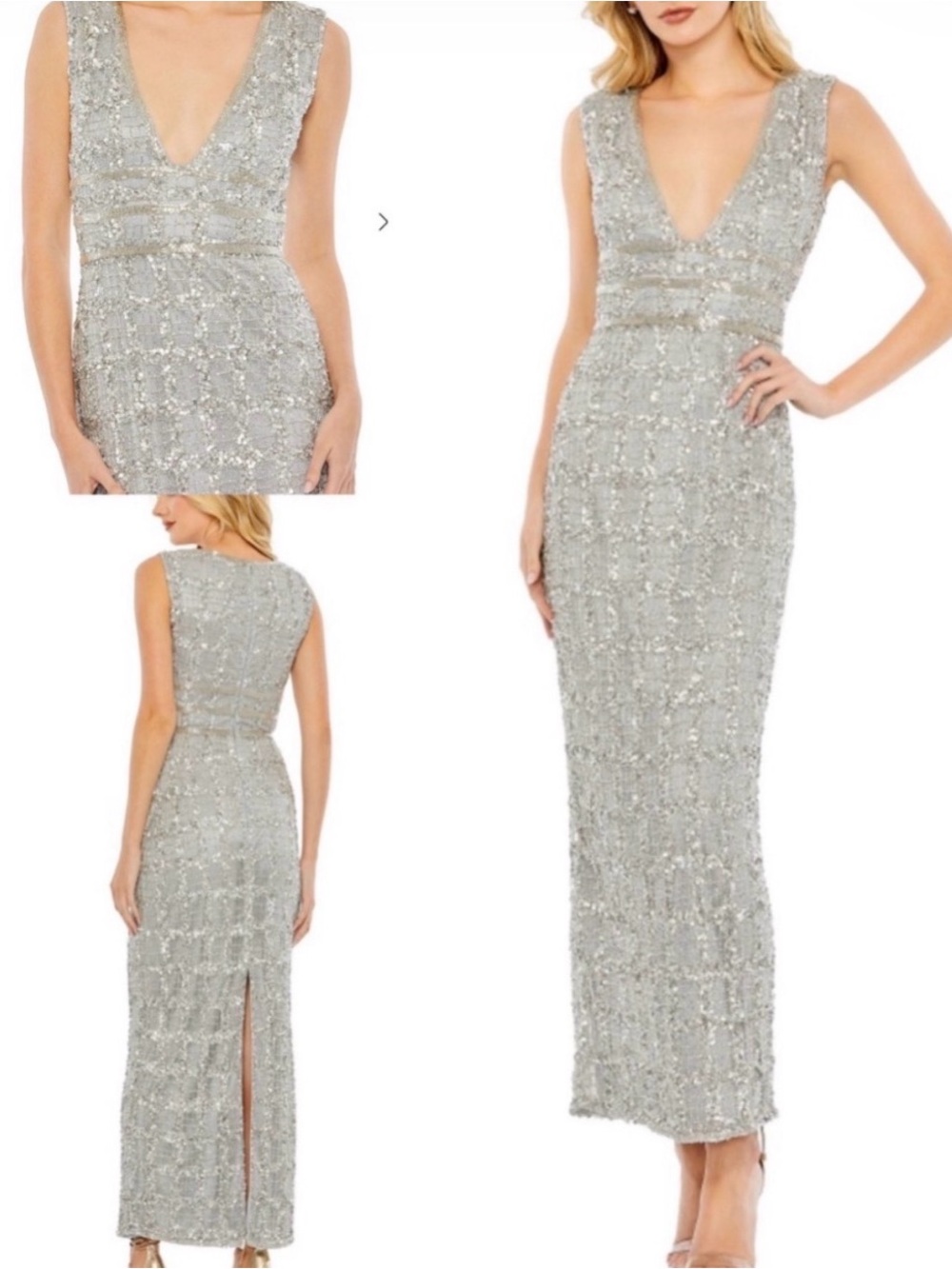 Mac Duggal Silver Sequin Evening Dress